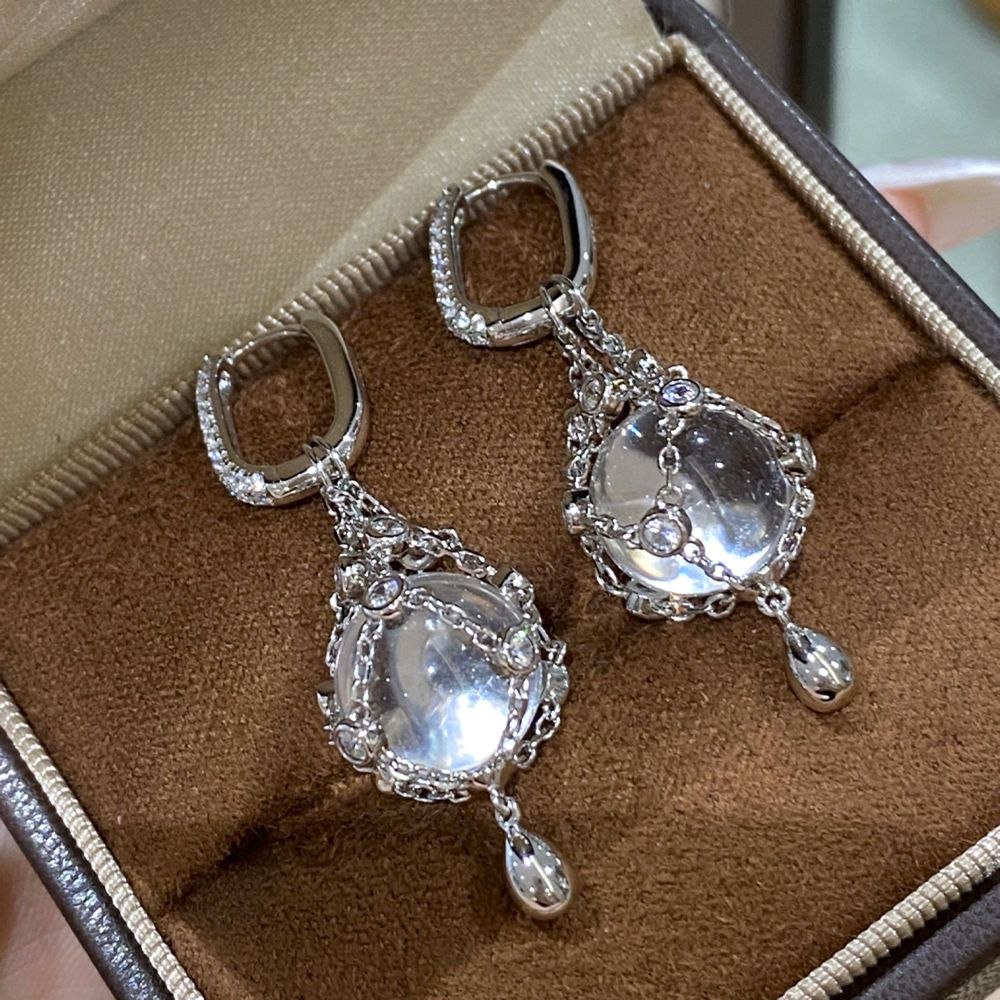 Dreamcatcher Transparent Crystal Mesh Cage Drop Earrings