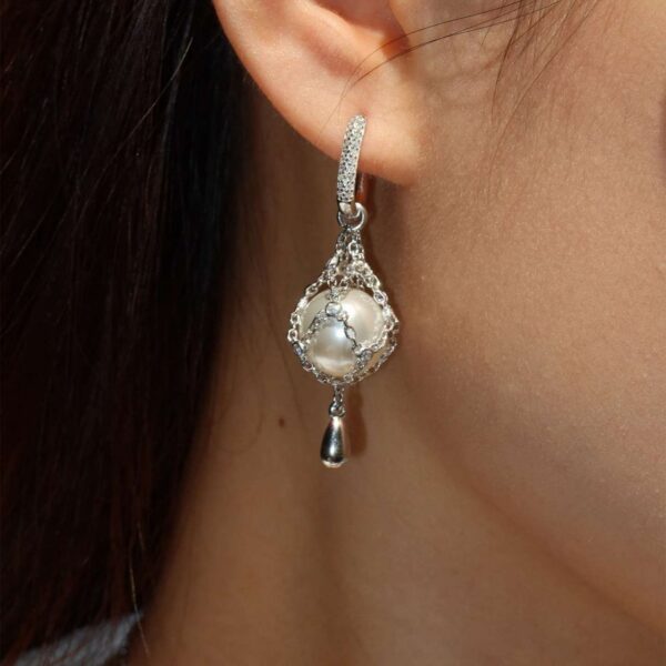 Dreamcatcher Pearl Mesh Cage Drop Earrings